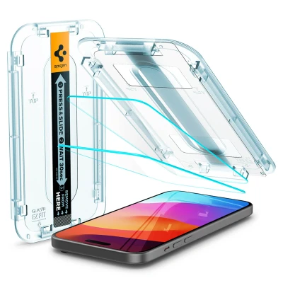 Abbildung von 2er Pack Apple iPhone 15 Plus Panzerglas Spigen GLAStR Fit Screenprotector Duo + Applicator Displayschutzfolie für