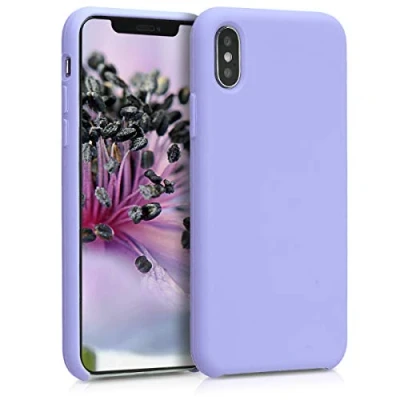 Abbildung von kwmobile Hülle kompatibel mit Apple iPhone XS Silikon Handy Case Handyhülle weiche Oberfläche kabelloses Laden Pastell Lavendel