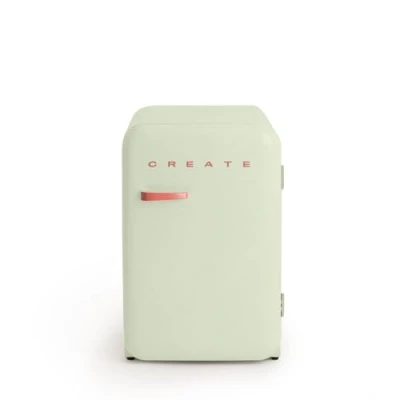 Abbildung von CREATE / RETRO FRIDGE 83.5 TERRACOTA/Kühlschrank in Pastellgrün, Griff Terrakotta 98W, niedriger Verbrauch, 2 Ablagen, Temperaturregler, Flaschenhalter, 56x54x84cm