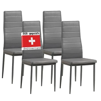 Abbildung von Albatros International Esszimmerstuhl Esszimmerestuhl Küchenstuhl MILANO, Kunstleder Bezug (4er Set, Grau), edles Italienisches Design, Polsterstuhl, hohe Belastbarkeit, Modern