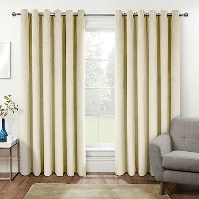 Abbildung von Homescapes 2er Set Samtvorhänge Creme 117x183 cm, Verdunkelungsvorhänge Blickdicht, Thermovorhänge Hitzeschutz &amp; Kälteschutz
