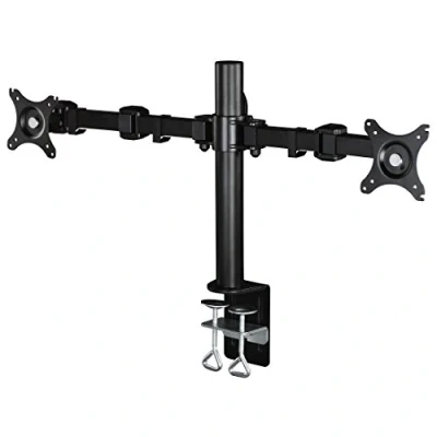 Abbildung von Hama Dual Monitorarm mit 2x Schwenkarm Schwarz Monitor Halterung, (Schwenkbar Tisch Befestigung VESA Formate bis 100x100 Monitor)