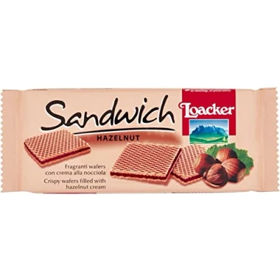 Abbildung von 3x Loacker Sandwich Noisette Hazelnut duftende Waffeln mit Haselnusscreme 75 g