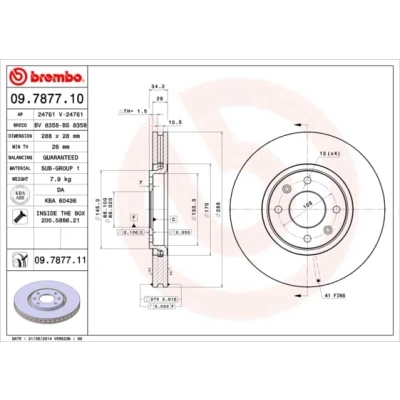 Abbildung von BREMBO COATED DISC LINE 09.7877.11 Bremsscheibe 288 28 4 innenbelüftet beschichtet mit Schrauben CITROËN: C5 II Schrägheck, I Schrägheck