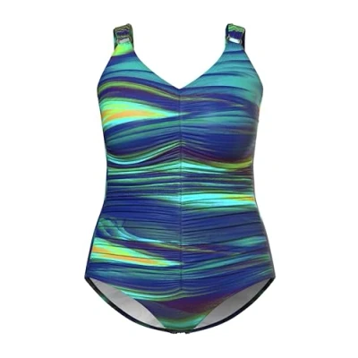 Abbildung von Ulla Popken Damen, Raffung, Softcups, recycelt Badeanzug, dunkelblau, 42