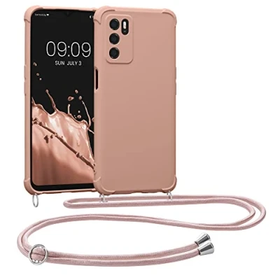 Abbildung von kwmobile Necklace Case kompatibel mit Oppo A16 / A16s A54s Hülle Cover Kordel zum Umhängen Silikon Schutzhülle Perlmutt