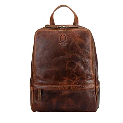 Abbildung von Corno d&#039;Oro Freizeitrucksack Premium Rucksack Damen Echt Leder für 14 Zoll Laptop Vintage Braun, Elegant