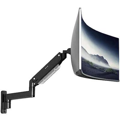 Abbildung von VIVO Hochwertiger Monitorarm aus Aluminium für Ultrawide Bildschirme bis zu 124,5 cm (49 Zoll) und 20 kg, einzelne Wandhalterung, pneumatische Höhe, max. VESA 100 x 100, schwarz, MOUNT V101G1