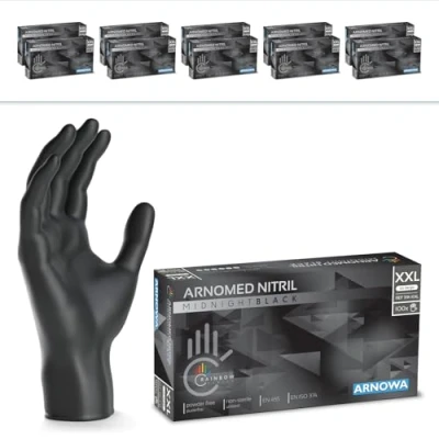 Abbildung von 1000 Stück (10x100) ARNOMED Einweghandschuhe Schwarz, Einmalhandschuhe XXL, Nitril Handschuhe Einweg, Nitrilhandschuhe puderfrei, Gummihandschuhe Schutzhandschuhe XS, S, M, L, XL, XXL