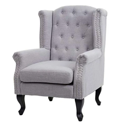 Abbildung von Mendler Sessel Chesterfield, Relaxsessel Clubsessel Ohrensessel, wasserabweisend Stoff/Textil grau ohne Ottomane
