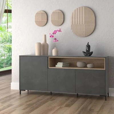 Abbildung von Forte GALACTIQUE Kommode B x H T: 172,6x78,2x41,4, Holzwerkstoff, Betonoptik Matera/Sonoma Eiche, Groß