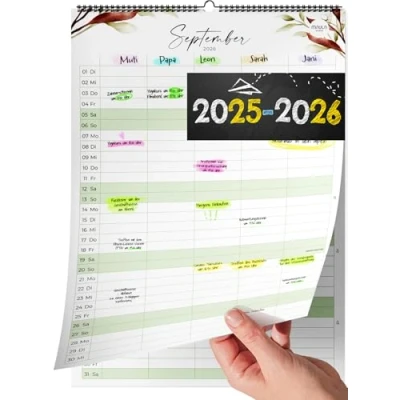 Abbildung von Familienplaner 2025 2026 Familienkalender &amp; Wandkalender für Zuhause, Büro und Familie Jahreskalender Juli bis Dezember Praktischer Kalender Wand Grünpflanzen