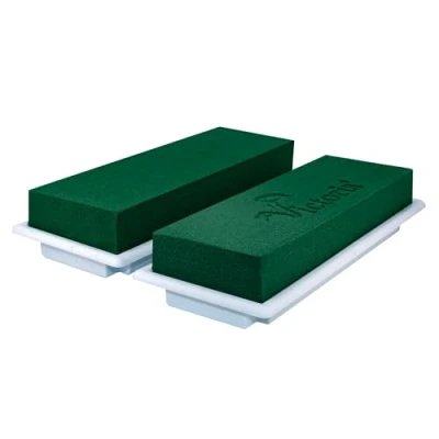 Abbildung von Creativery Nass Steckschaum Ziegel 23x7x5cm 2er Set mit Schale für Profi Floristen &amp; Hobby Bastler Frischblumen Steckschwamm Blumen Steckmasse Floristik Zubehör Floristikbedarf Grün Weiß