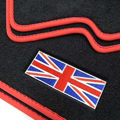 Abbildung von teileplus24 512 Exclusive Union Jack Logo Fußmatten kompatibel mit Mini Clubman R55 2007 2014 Ziernähte