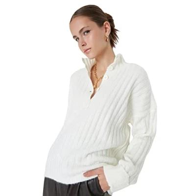 Abbildung von Trendyol NA CO DZIEŃ I Komfort Strickpullover, Damen, Größe: 40, Ecru
