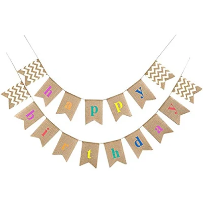Abbildung von G2PLUS Happy Birthday Girlande Banner, 15.7 Fuß Geburtstag Wimpel Girlande, Vintage Hessischen Wimpelkette mit 17 STK Wimpeln für Party Dekoration