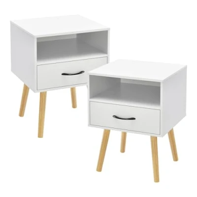 Abbildung von [en.casa] Beistelltisch 2er Set Gävle Wohnzimmertisch 57 x 42 40 cm Nachttisch mit Schublade Sofatisch Nebentisch Kaffeetisch Ablagefach Weiß