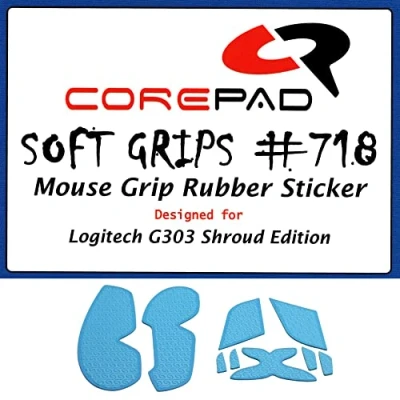 Abbildung von Corepad Soft Grips Selbstklebende vorgeschnittene Anti Rutsch Aufkleber für PC Gaming Mäuse (Blue, Logitech G303 Shroud Edition)