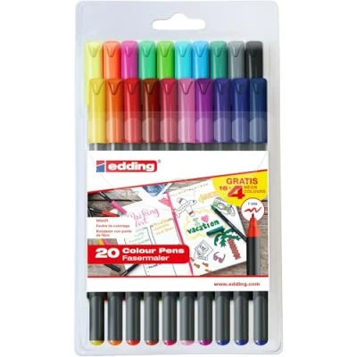Abbildung von Edding e1200 20S Fasermaler, Set mit 20 Stück, Modell 1200, Farben: 1 12, 14, 17, 19, 20, 58, 83, 87, 88