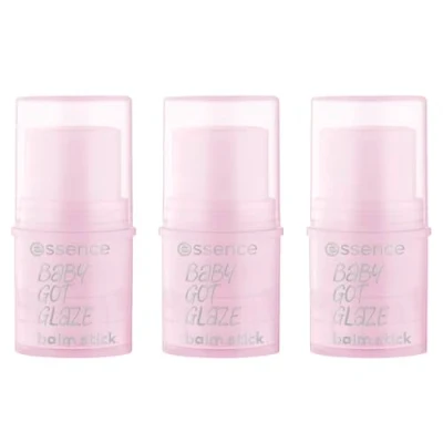 Abbildung von essence BABY GOT GLAZE balm stick, Highlighter, Transparent, pflegend, glänzend, strahlend frisch, vegan, ohne Konservierungsstoffe, Parabene, Mikroplastikpartikel, 3er Pack (3x4.5g)