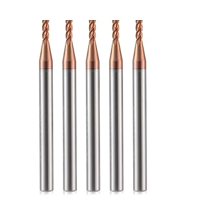 Abbildung von 2mm CNC Fräser Schaftfräser Hartmetall 4 Schneiden, 5 Stücke TiSiN Coat Spiralfräser Bit VHM Bohraufsätze Mit Rillen，55 HRC Schneide Schaftfräsersatz Drill für Aluminiumlegierung, Stahl, Kupfer