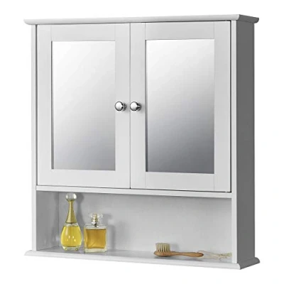 Abbildung von en.casa Badezimmerspiegelschrank »Linz« Hängeschrank mit 2 verspiegelten Türen 58x56x13cm Weiß
