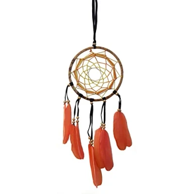 Abbildung von Kleiner Dreamcatcher in DREI Farben, Traumfänger mit 12 cm Durchmesser, Lila, Orange oder Grün (Orange)