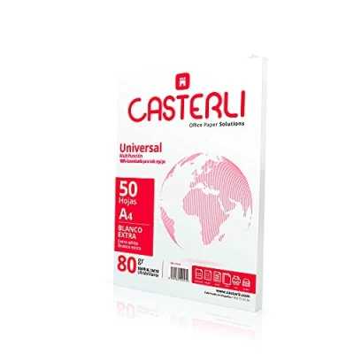 Abbildung von CASTERLI 81010 A4 Papier, 50 Blatt, weiß, A4, 80 g/m², extra weißes Mehrzweckpapier für Drucker, g/m² (A4, Blatt)