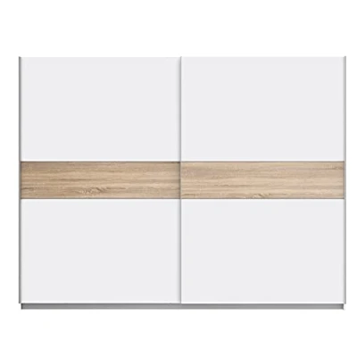 Abbildung von FORTE WINNER PLUS Schrank 270, Kleiderschrank, Schwebetürenschrank groß Skandinavisch Schlafzimmer 2 türig, Weiß / Holzdekor: Sonoma Eiche, 270 cm breit x 210 hoch 61 tief