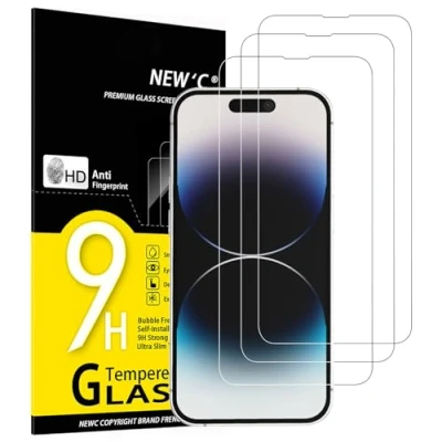 Abbildung von NEW&#039;C 3 Stück, Panzer Schutz Glas für iPhone 14 Pro (6,1&quot;), Frei von Kratzern, 9H Härte, HD Displayschutzfolie, 0.33mm Ultra klar, Ultrabeständig