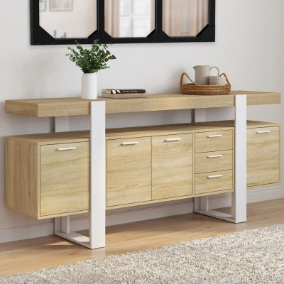 Abbildung von Sideboard 180 cm PHOENIX XXL 4 Türen mit 2 Schubladen Holz und Weiß IDMarket