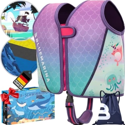 Abbildung von Bluemarina Schwimmweste für Kinder Verschiedene Größen von Kleinkind bis Baby Schwimmlernhilfe Schwimmhilfe Schwimmflügel Schwimmring Schwimm Weste Kind ab 1 9 Jahren (Mermaid, L)