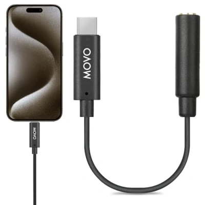Abbildung von Movo 3,5 mm TRRS Mikrofon Adapterkabel auf USB C Stecker, Dongle, kompatibel mit Apple iPhone 15/16 und höher, iPad Smartphones Tablets, optimiert für Mikrofone / Pro Audio