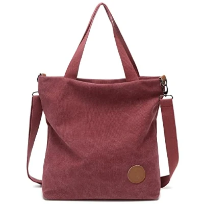 Abbildung von JANSBEN Damen Canvas Handtasche Schultertasche Strandtasche Casual Multifunktionale Umhängetaschen Groß für Arbeit Schule Shopper Lässige täglich (Schwarz)