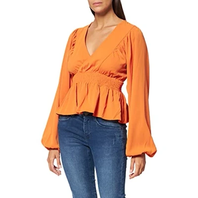 Abbildung von NA KD Damen Smocked Waist Blouse Bluse, Orange, 42 EU