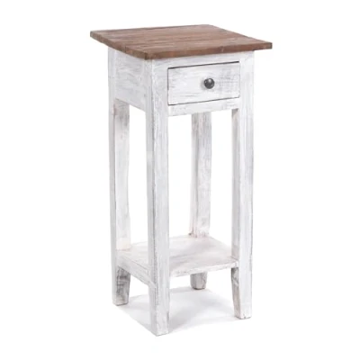 Abbildung von Vintage TELEFONTISCH Drawer 65&quot; Mahagoni Recyclingholz, 65x31x31cm (HxBxT) Beistelltisch, Shabby Design Farbe: 05 weiß Natur