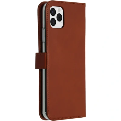 Abbildung von Apple iPhone 11 Pro Max Hülle Echtleder Selencia Klapphülle Handyhülle Hellbraun