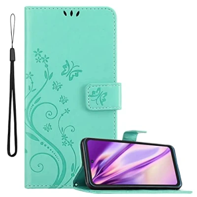 Abbildung von Cadorabo Hülle kompatibel mit Nokia XR20 Blumen Design aus Premium Kunst Leder Flip Klappbare Stoßfeste Magnetische [Standfunktion] [Kartenfächern] Cover für Tasche in Türkis