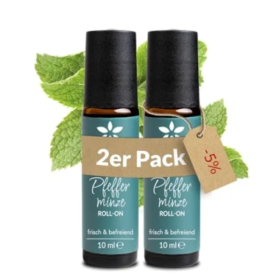 Abbildung von Heldengrün® BIO Roll On Pfefferminze &quot;Kopfklar&quot; [100% NATURREIN] Bei Kopfschmerzen Dermatologisch getestet Pfefferminzöl mit Jojoba &amp; Mandelöl 2 x 10 ml