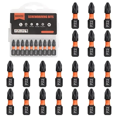 Abbildung von BAIDETS Pro PZ2 Bit Sortiment Schraubendreher Bits Set 20 Stück, 25mm Länge, Schrauber Bit, 1/4&quot; Sechskantschaft, mit Spender Box