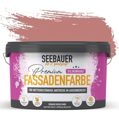 Abbildung von SEEBAUER diy Silikonharz Fassadenfarbe Rot 5L für Außen (No. 326 Cherry Kiss) Selbstreinigende mit Lotuseffekt Geeignet Putz, Mauerwerk und Beton