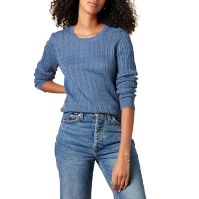 Abbildung von Amazon Essentials Damen Leichter Langarm Pullover Mit Rundhalsausschnitt Zopfmuster (Erhältlich In Übergröße), Blau Heide, XS