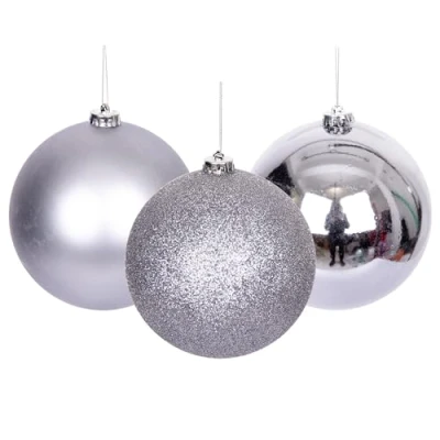 Abbildung von Weihnachtskugeln, bruchsicher, Mittelgrau, Weihnachtsbaumschmuck, Kugel, Ornamente, Bälle, Weihnachtsdekoration, glänzend, matt, glitzernd, 15 cm, 3 Stück