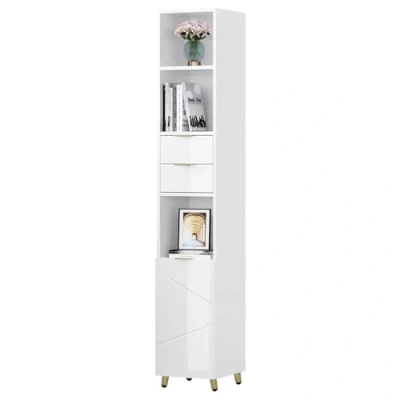 Abbildung von EUGAD Hochschrank Badezimmer,Weiß Hochglanz, Badschrank schmal hoch, Badezimmerschrank stehend, verstellbare Einlegeböden, 30x160x28,5 cm