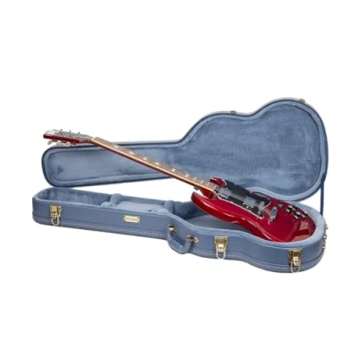 Abbildung von Crossrock Relief Series Holzkoffer für SG E Gitarren, mit stark strukturierter Oberfläche, Kunstfell in Nerzoptik, Edelstahlverschlüssen Rauchblau (CRW630SGSB)