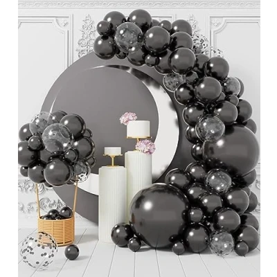 Abbildung von AULE Luftballon Girlande Schwarz: 100 Stück Schwarze Ballons Set Schwarz Glänzend Chrom Latex Luftballons für Graduation Junggesellenabschied Halloween Deko