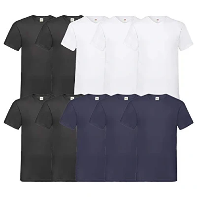 Abbildung von Fruit of the Loom 10 T Shirts V Neck M L XL XXL 3XL 4XL 5XL Ausschnitt Diverse Farben HL Kauf (L, 4Schwarz3Weiß3Navy)