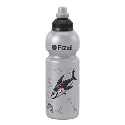 Abbildung von Fizzii Kinder und Freizeittrinkflasche 600 ml (auslaufsicher bei Kohlensäure, schadstofffrei, spülmaschinenfest, Motiv: Shark)