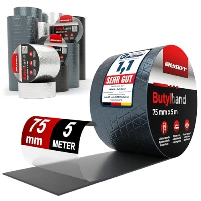 Abbildung von Wasserdichtes Klebeband Butylband I 75mm*5m Anthrazit hochwertig selbstklebend mit Aluminiumfolie Butyl Tape alterungsbeständig korrosionsbeständig UV beständig