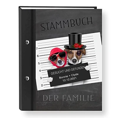 Abbildung von Stammbuch der Familie personalisiert, Dog Wanted, schwarz, A5, ca. 18 x 23 cm, Familienstammbuch, Stammbücher Hochzeit